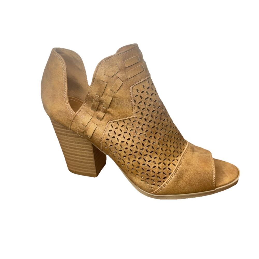 Sugar Ankle Booties Sandals Peep Toe Block Heel Vagabond Tan Sz 8 Perforated